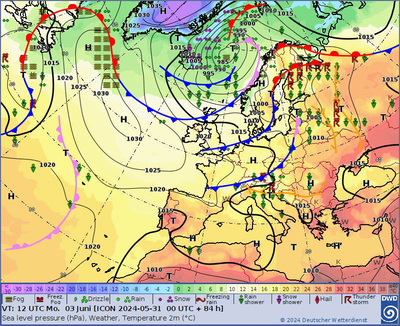DWD ICON analysis and forecast map for 08 May 2024