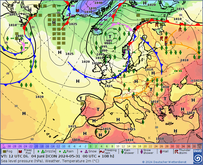 DWD ICON analysis and forecast map for 08 May 2024